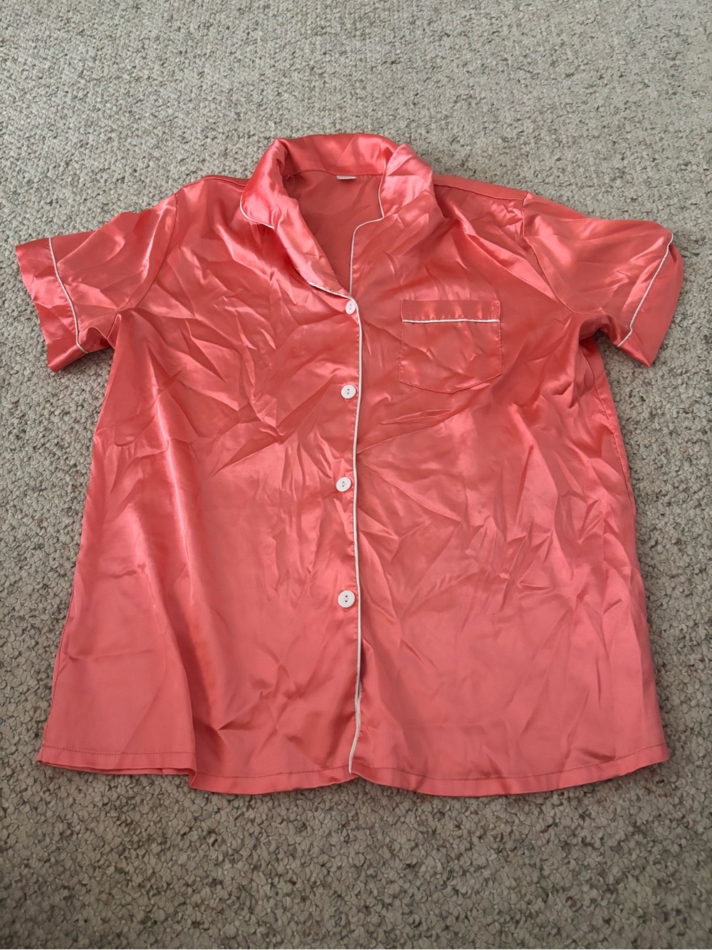 Amazon Coral Pink Satin Short Sleeve Pajama Top
